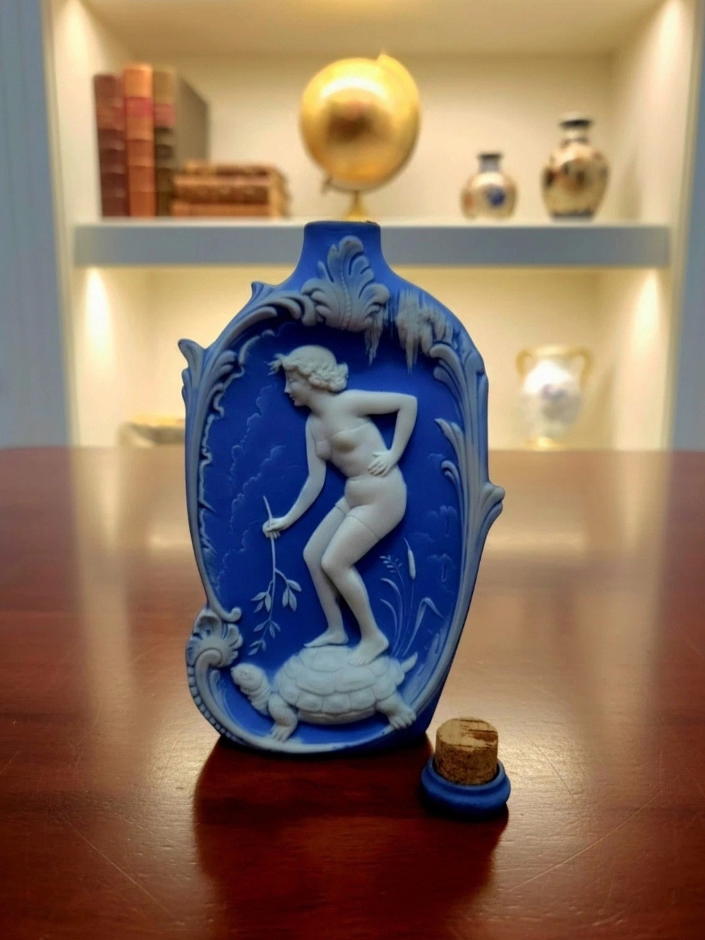 Rare antique German porcelain figural flask manufactured by Schafer & Vater 5.5"